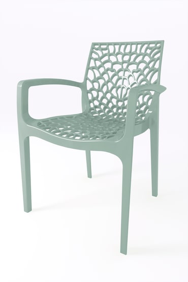 Fauteuil Saphir en polypropylène de haute qualité, coloris Vert Frosty, empilable. Marque Grandsoleil. Dimensions : 56,5x55x81 cm.