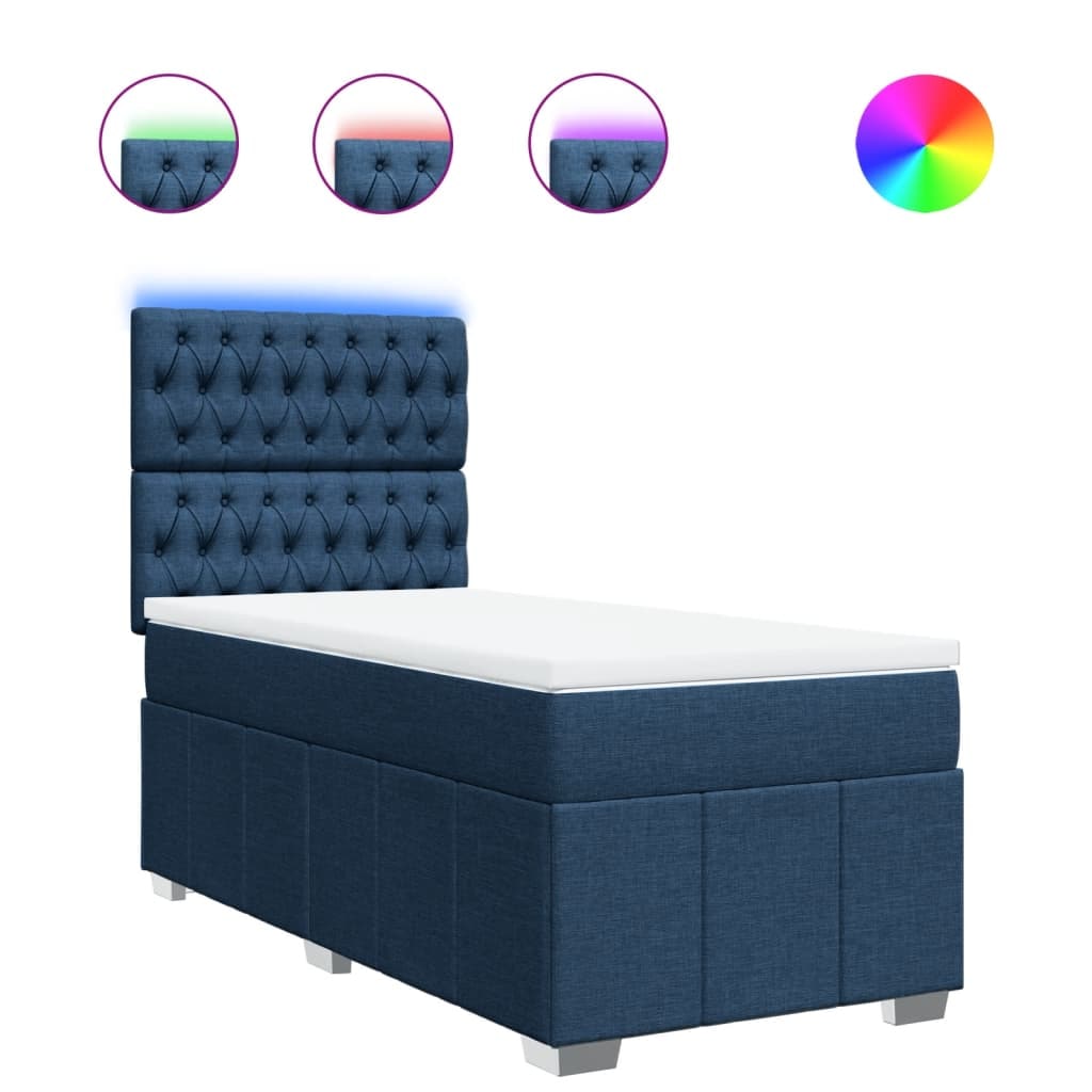 vidaXL Boxspringbett mit Matratze Blau 100x200 cm Stoff