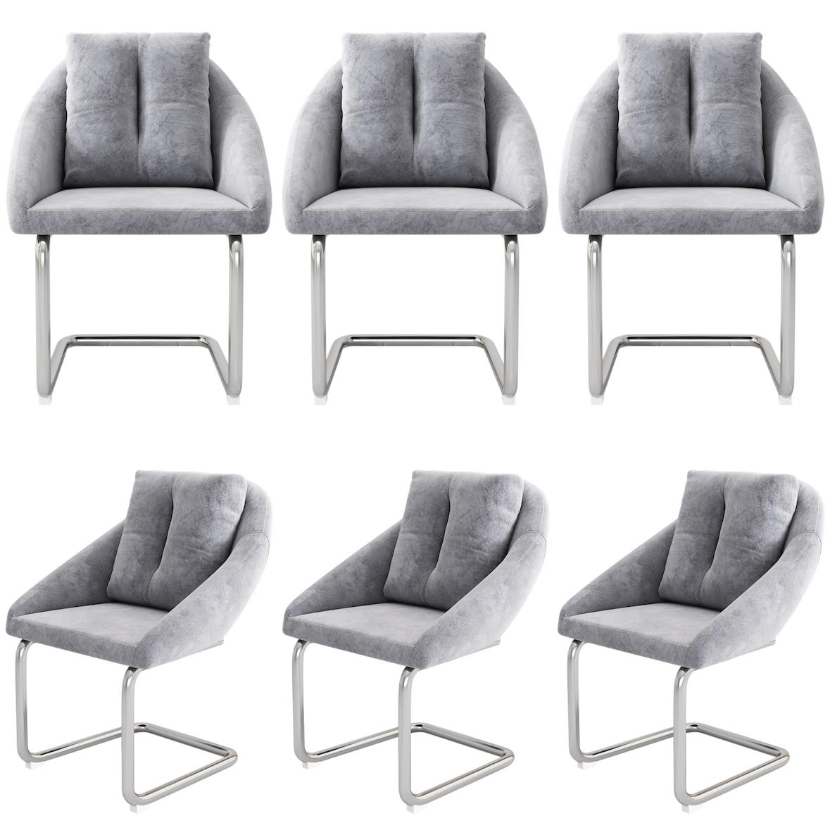 Merax Freischwinger (Set, 6 St), 6er Set Esszimmerstühle mit Rückenkissen Polsterstuhl Schwingstühle, Grau