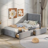 thumbnail of Polsterbett 90x200 cm mit Schublade – klassisches Design, hoher Komfort und praktische Stauraumlösung in Grau