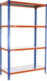 thumbnail of SimonRack Estantería Metálica, 1500x1200x400 mm, 4 Alturas, Bandeja Metal, 200 kg de Punto Flexión, Azul/Naranja/Galva - Simonclick