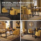 thumbnail of ML-Design Esszimmerstuhl Senf, Stoff, Armlehnen & Rattan-Optik Rückenlehne, Metallbeine, ergonomischer Polsterstuhl Esszimmer Küche