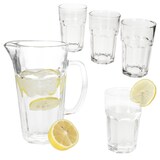 thumbnail of MIX 5tlg Set 1x Glaskrug 1L + 4x Gläser 300 ml klar Wasser Saft Cocktails Party