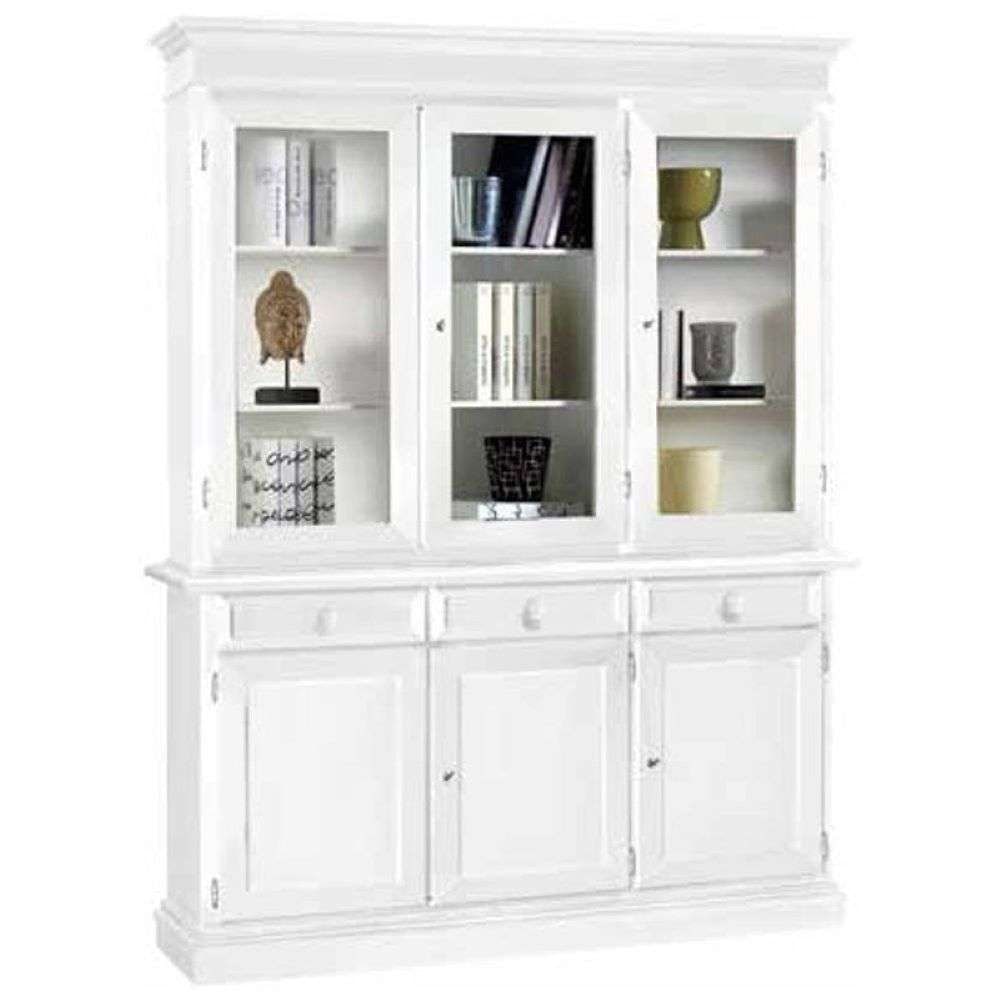 shopinnovativo -Cristalliera 6 ante 3 cassetti arte povera in legno massello e mdf con rifinitura in bianco 156x42x205 H