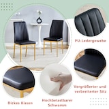 thumbnail of Essstuhl Set 4er Schwarz+Gold 93x43x43 cm mit PU Lederbezug und goldfarbenen Metallbeinen, ergonomische Rückenlehne, pflegeleicht