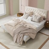 thumbnail of Polsterbett 140x200 aus Samt mit Stauraum, gepolstertes Kopfteil, stabiler Holzrahmen mit Lattenrost, modernes Design Beige