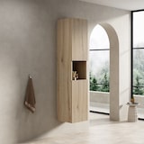 thumbnail of Badezimmer Wandschrank Weiß Eiche 160x35x35 cm mit 2 Türen und offenem Fach, verstellbare Einlegeböden, Sperrholz, schlankes Design
