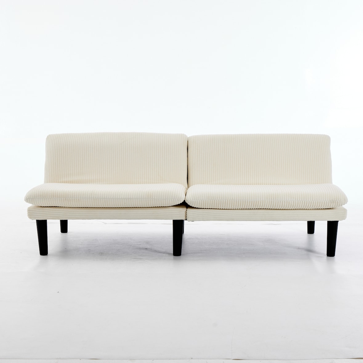 Klappbares 2-Sitzer-Sofa aus Samt in Beige, 3-fach verstellbar, mit Holzgestell und Bettfunktion