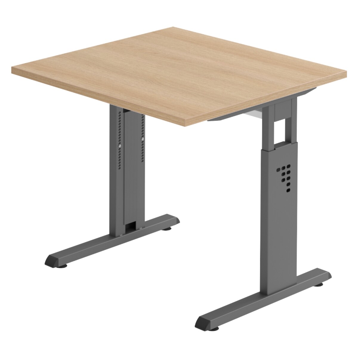 bümö höhenverstellbarer Schreibtisch O-Serie 80x80 cm in Eiche, Gestell in Graphit - PC Tisch klein für's Büro manuell höhenverstellbar,