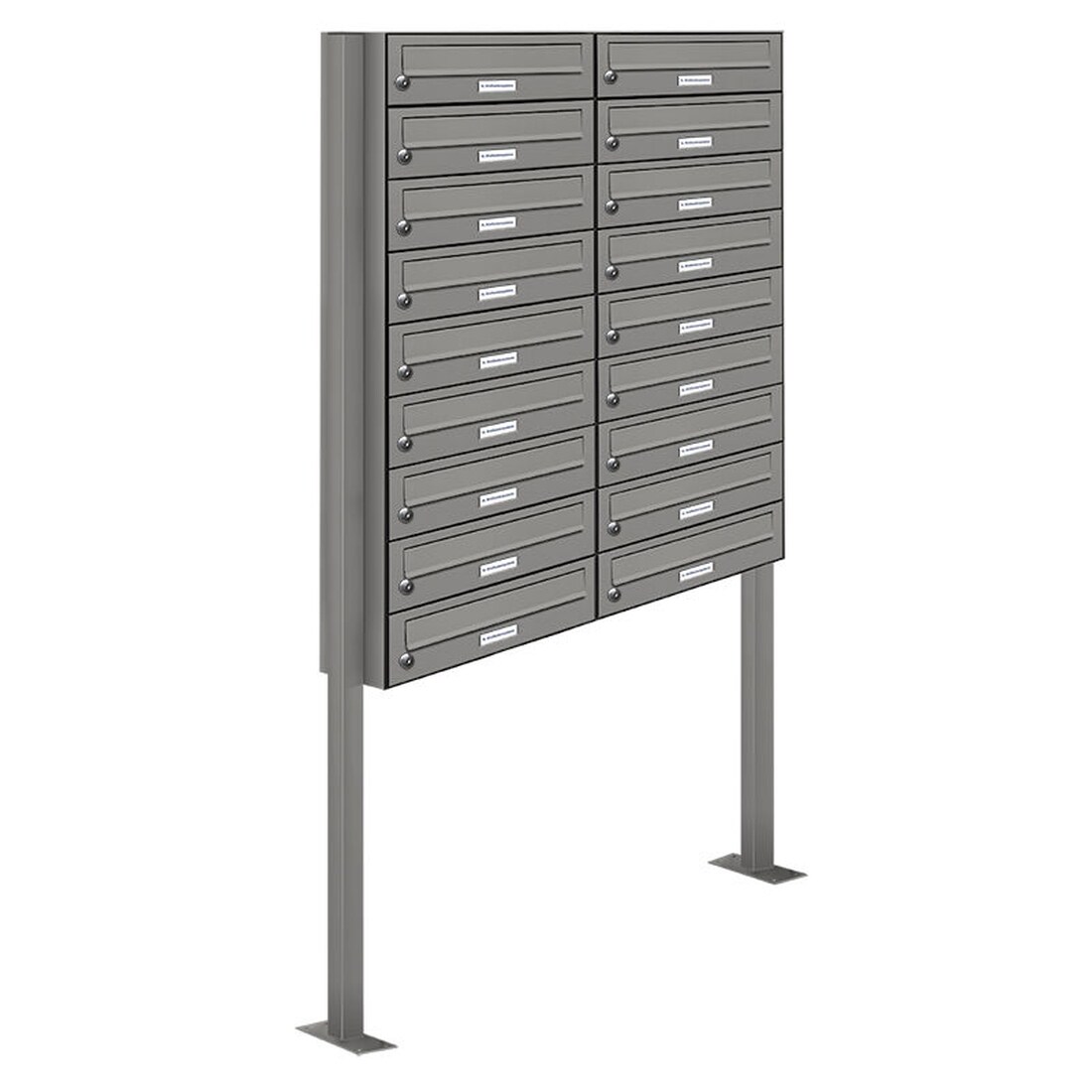 AL Briefkastensysteme 18 Fächer Premium Stand Briefkasten Anlage in RAL 9007 Aluminium Grau, Post A4, robust, wetterfest, Artikelnummer: 132P18S2P9007