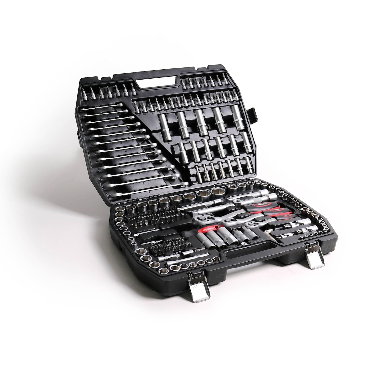 Mephisto Premium XXL Ratschenkoffer / Knarrenkoffer 216-teilig mit Chrom, Vanadium Werkzeug und Bitsatz inkl. Bitaufsatzadpter für Akkuschrauber