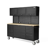 thumbnail of Werkplaatswerkbank op wielen 3-deurs kast 182 x 51 x 186 cm 15 laden met remmen - Houten werkblad 500kg draagvermogen VITO