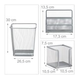 thumbnail of Relaxdays Schreibtisch Organizer 6er Set, Ablage Visitenkarten, Zettelbox, Briefablage, Stifteköcher, Mülleimer, silber