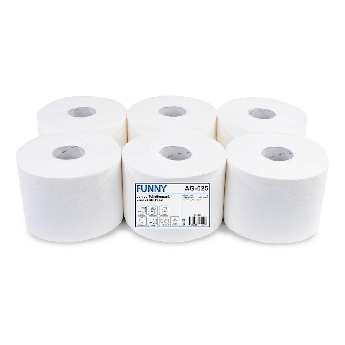 Jumbo Toilettenpapier FUNNY - 2- lagig - weiß - 12 Rollen - Centerfeed