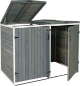 thumbnail of XL 2er-/4er-Mülltonnenverkleidung HWC-H74, Mülltonnenbox, erweiterbar 126x158x98cm Holz MVG ~ grau-weiß
