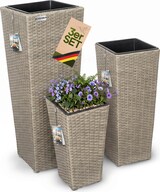 thumbnail of Casaria Poly Rattan Blumentopf mit Wasserabfluss Creme - 3er Set