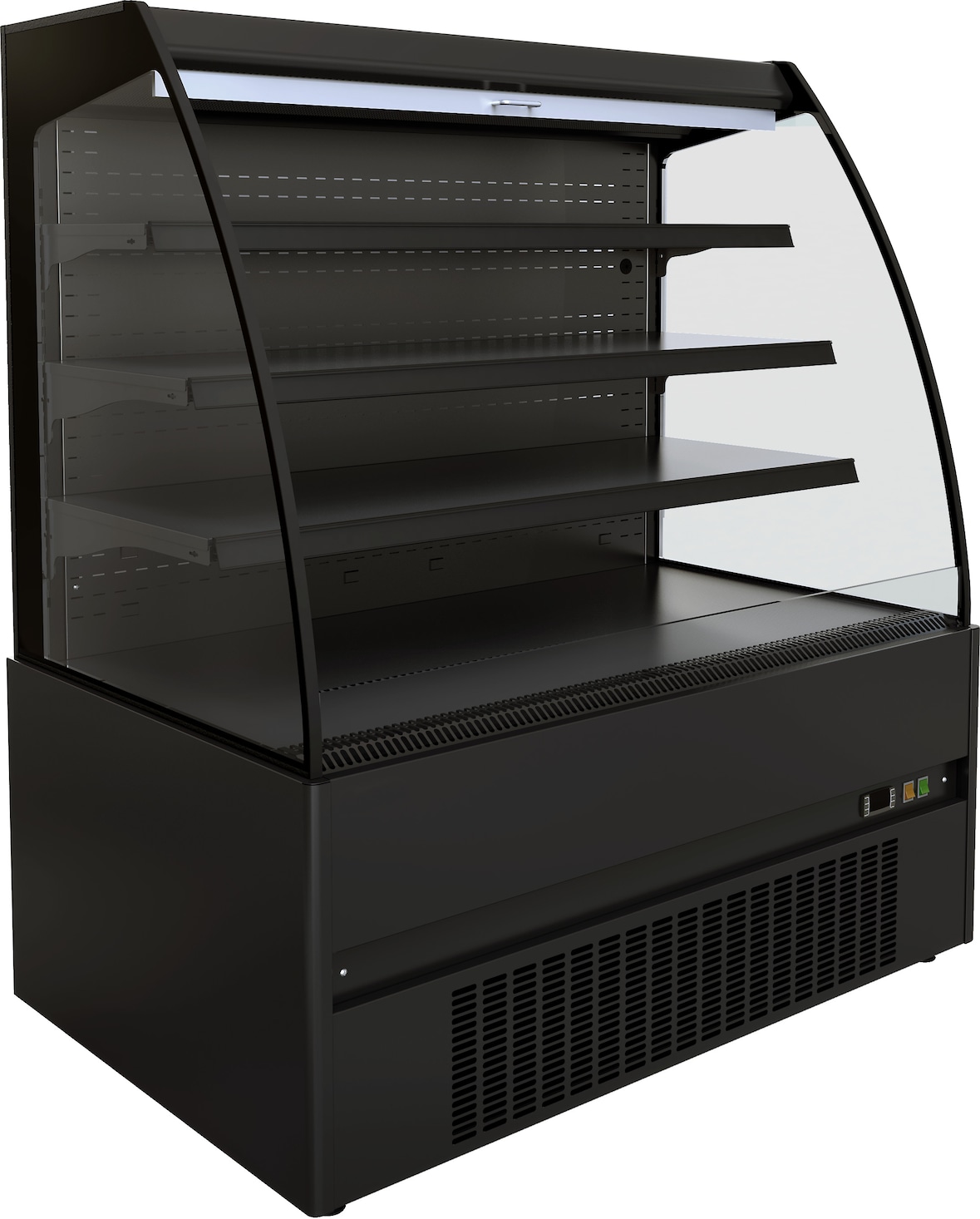 Kühlvitrine OKAPI | Offen mit Nachtabdeckung + LED | HxBxT 150x151x66,5cm | +2/+4°C | Schwarz | + CHEFGASTRO Geschirrtuch