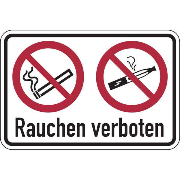 Aufkleber Verbotsschild, Kombischild, Zigarette/E-Zigarette, Rauchen verboten, praxisbewährt - 150 x 100 mm Folie selbstklebend