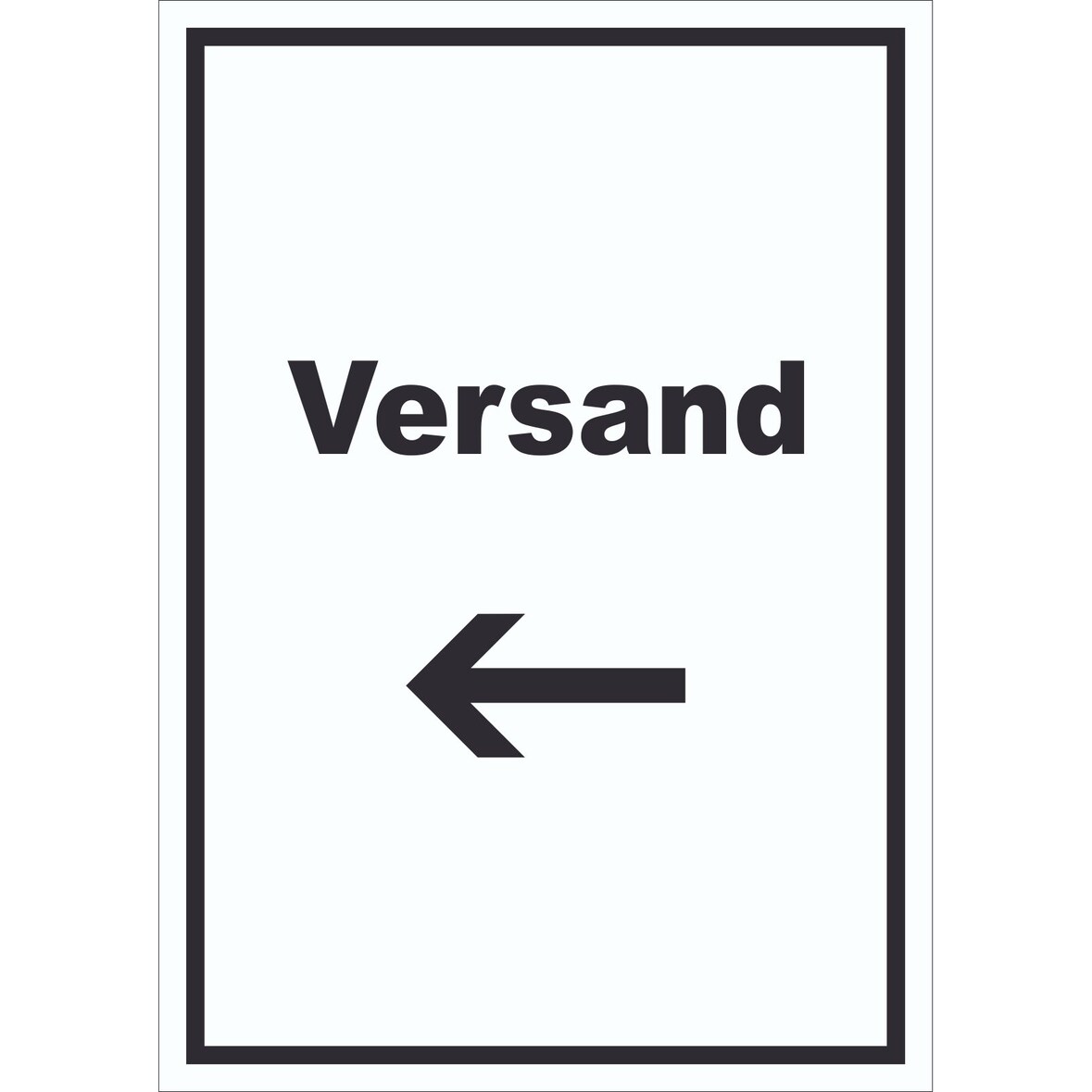 Versand Schild mit Text und Richtungspfeil links Lieferung shipping hochkant A6 Rückseite selbstklebend