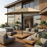 thumbnail of Parasol double 4,6x2,6 m avec LED solaire intégré, manivelle et double toit ventilé, idéal pour jardin, piscine et terrasse - ALISEO