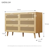 thumbnail of Kommode 120x40x76 Sideboard 6 Schubladen Stauraum Retro Schlafzimmer Büro Wohnzimmer Holz Eiche Metallgriffe modern