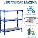 thumbnail of Estantería Metálica, 900x1200x500 mm, 3 Alturas, Bandeja Madera, 200 kg de Punto Flexión
