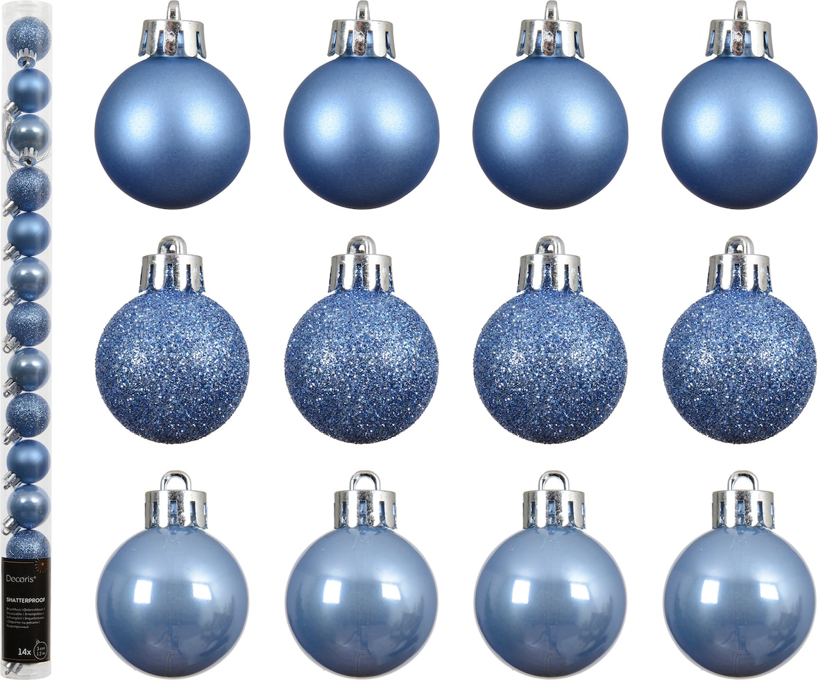 14 Weihnachtskugeln Kunststoff 3cm klein & bruchsicher Christbaumkugeln Weihnachtsbaumkugeln Christbaumschmuck Weihnachtsbaumschmuck Uni Himmelblau