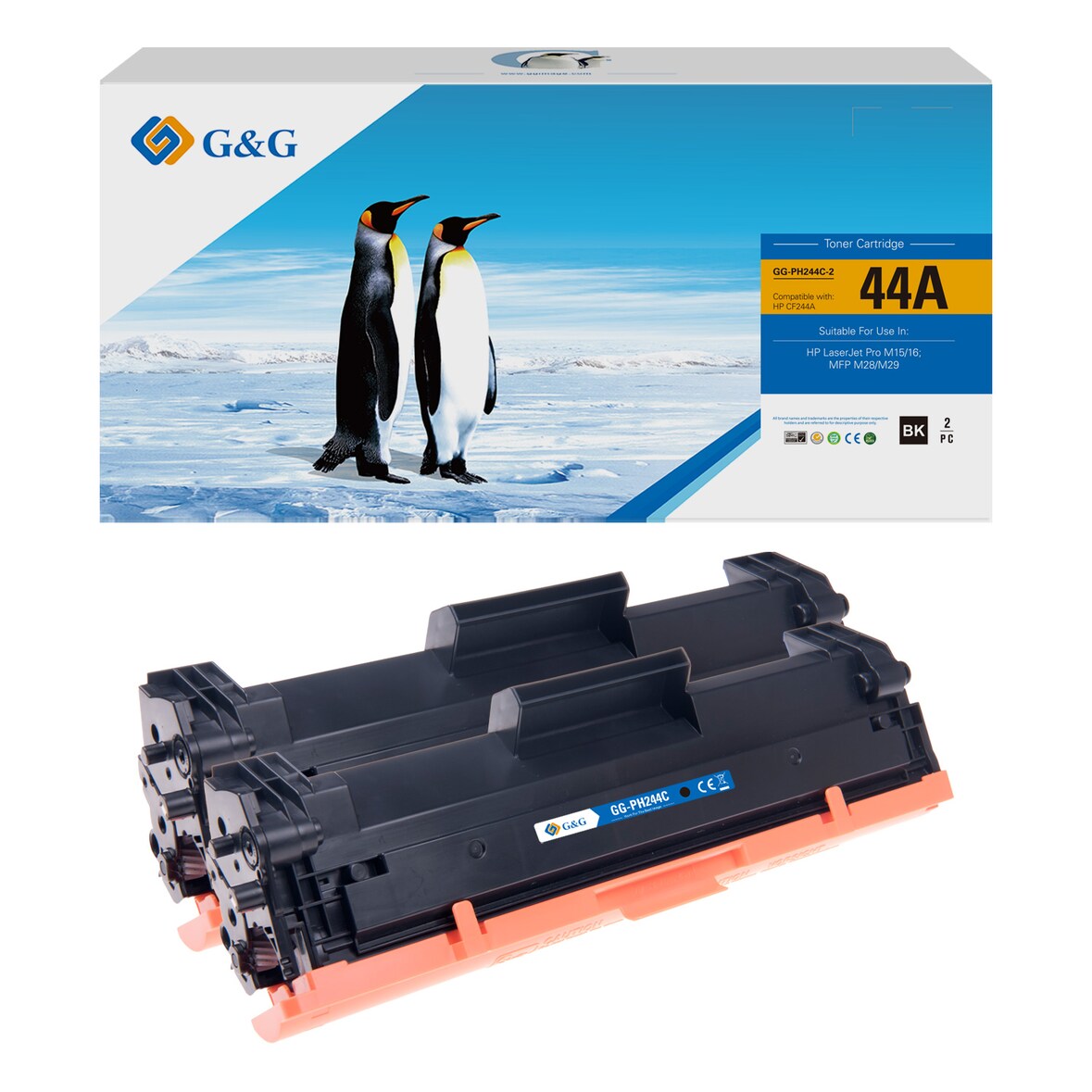 G&G 44A toner Compatible HP 44A (CF244A) Zwart 2-pack - 2000 Pagina's Huismerk