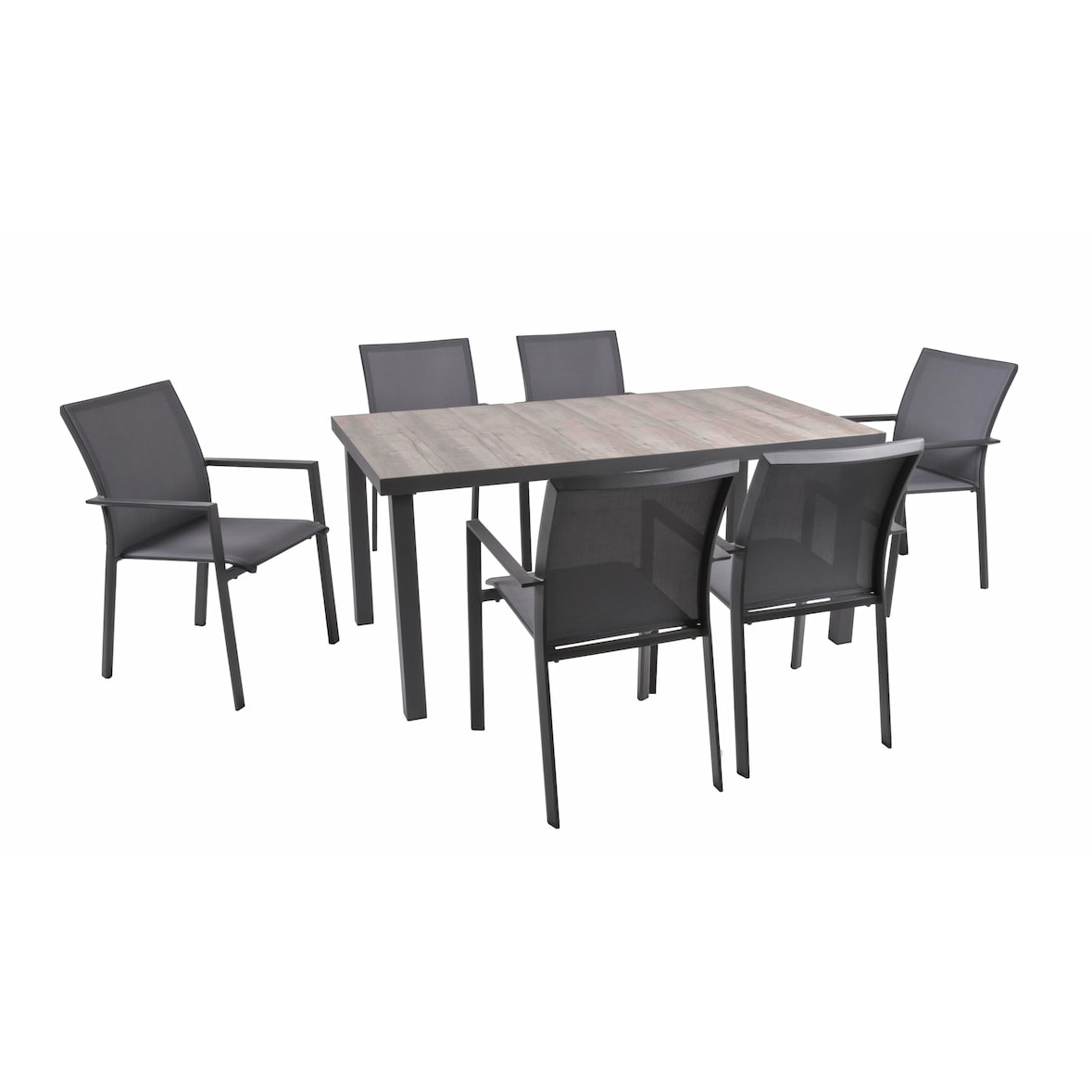 Garten-Sitzgruppe FABIO 7-tlg. - Kunststoff, Mittelgrau | Gartenmöbel-Set Gartengarnitur Garten-Essgruppe mit Stühlen und Esstisch