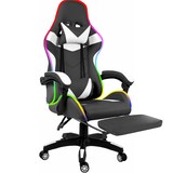 thumbnail of Sedia Con LED RGB Telecomando Poltrona Ufficio Scrivania Casa PC Racing Girevole Ergonomica Ecopelle Cuscino Lombare Poggiapiedi Nero Bianco