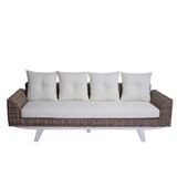 thumbnail of Sofa HWC-M32, 4-Sitzer Couch Rattansofa Loungesofa mit Kissen, 209cm Kubu Rattan natur Stoff/Textil Polster creme