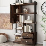 thumbnail of Bücherregal 173x100x30 cm mit Türen und Schubladen in Schwarz Braun, industrieller Stil für Wohnzimmer und Arbeitszimmer