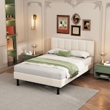thumbnail of Polsterbett 140x190 cm mit Sherpa-Stoff, Lattenrost, Eisenfüßen, modernes Design für gemütliches Schlafzimmer, stabil und komfortabel, Beige