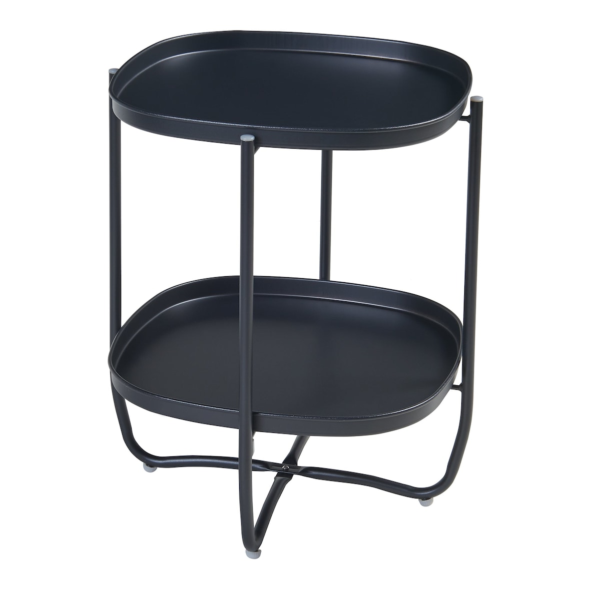 Helloshop26 - Mesa de centro lateral com bandejas removíveis aço 58 x 46 x 46 cm preta 03_0010770