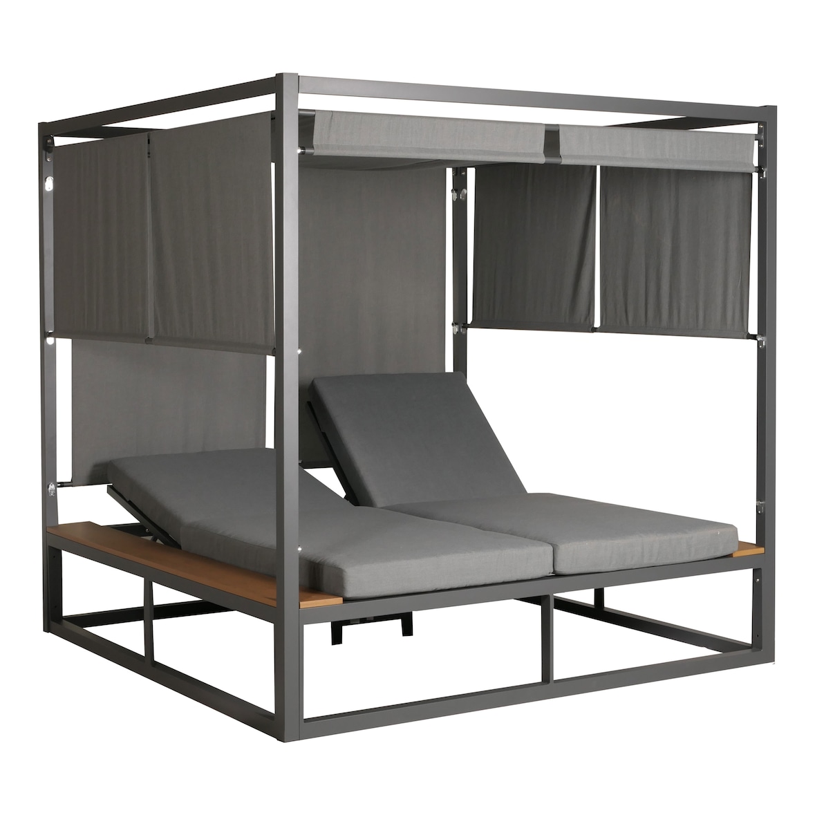 Aluminium Lounge-Gartenliege HWC-M63, Sonnenliege Bali-Liege Outdoor-Bett Daybed, 10cm-Polster 200cm ~ hellgrau