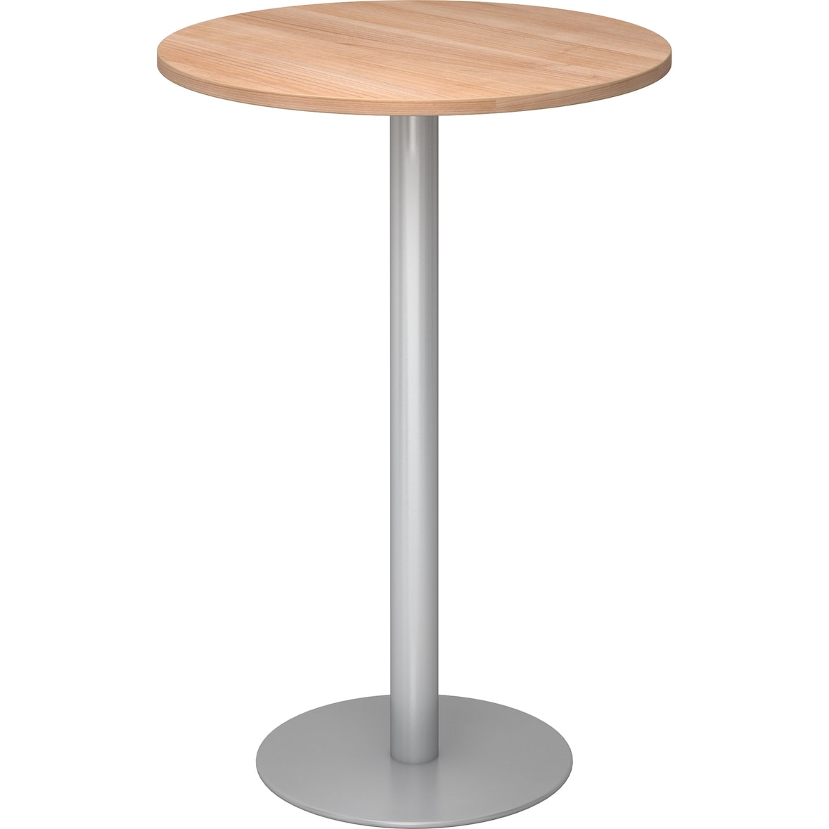 bümö Stehtisch Büro, Bistrotisch rund 80 x 80 cm - Bartisch Nussbaum, Stehtisch Holz-Platte, Säule aus Metall in silber, Buffettisch, Säulentisch,