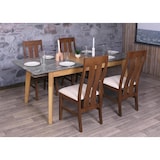 thumbnail of Eetkamertafel HWC-M57, eettafel, massief hout laminaat melamine 160-200x90cm, uitschuifbare betonlook, bruine poten