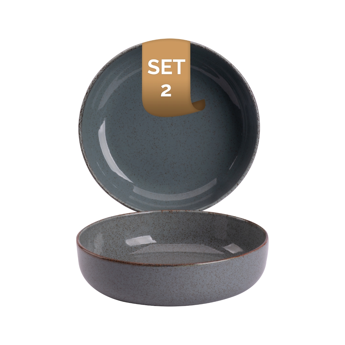 2 x Palmer Antigo Schalen, 0,47 Liter, Ø 15 cm, leichtes Porzellan, für ein 2 Personen Gedeck, spülmaschinenfest, blau grau braun