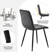 thumbnail of Esszimmerstühle 4er-Set, Samt Grau, mit Rückenlehne und schwarzen Metallbeinen, belastbar bis 150 kg