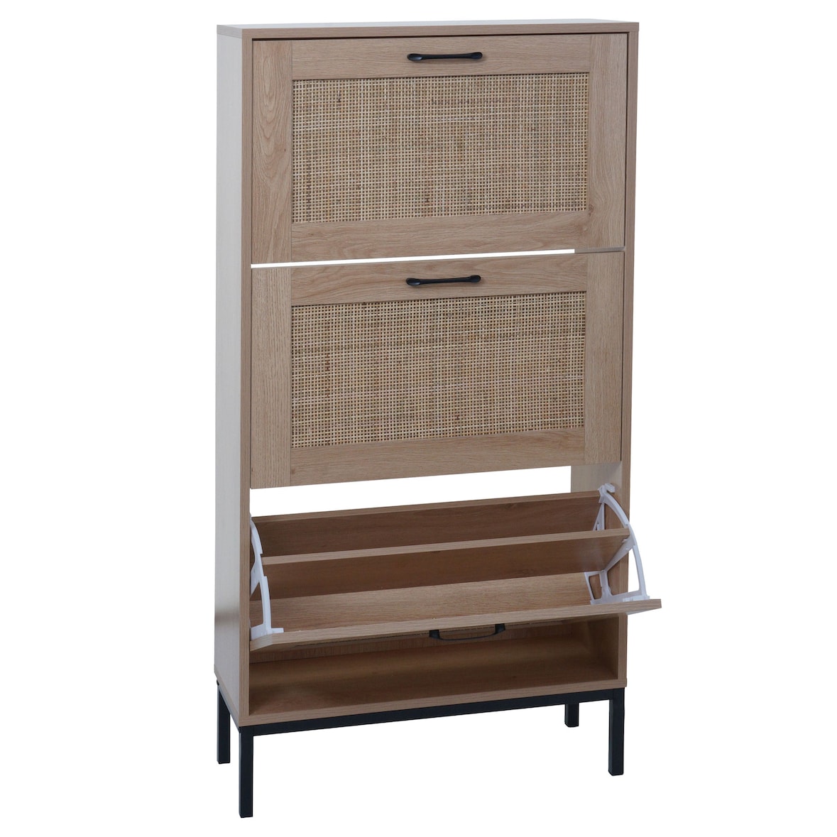 Décoshop26 -Práctico zapatero de tres compartimentos para un almacenamiento organizado 126 x 63 x 24 cm MDF blanco 04_0009743