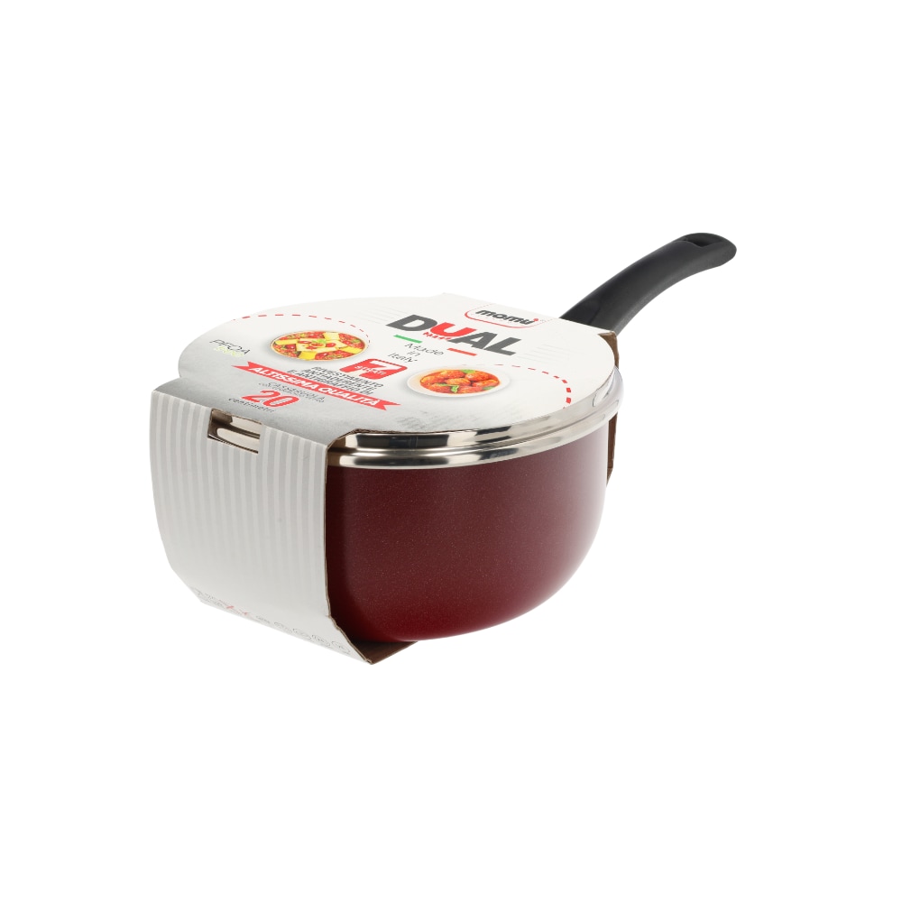 Mamù braadpan met één handvat en glazen deksel ⌀ 20 cm, gemaakt in Italië van krasbestendig antiaanbakaluminium.