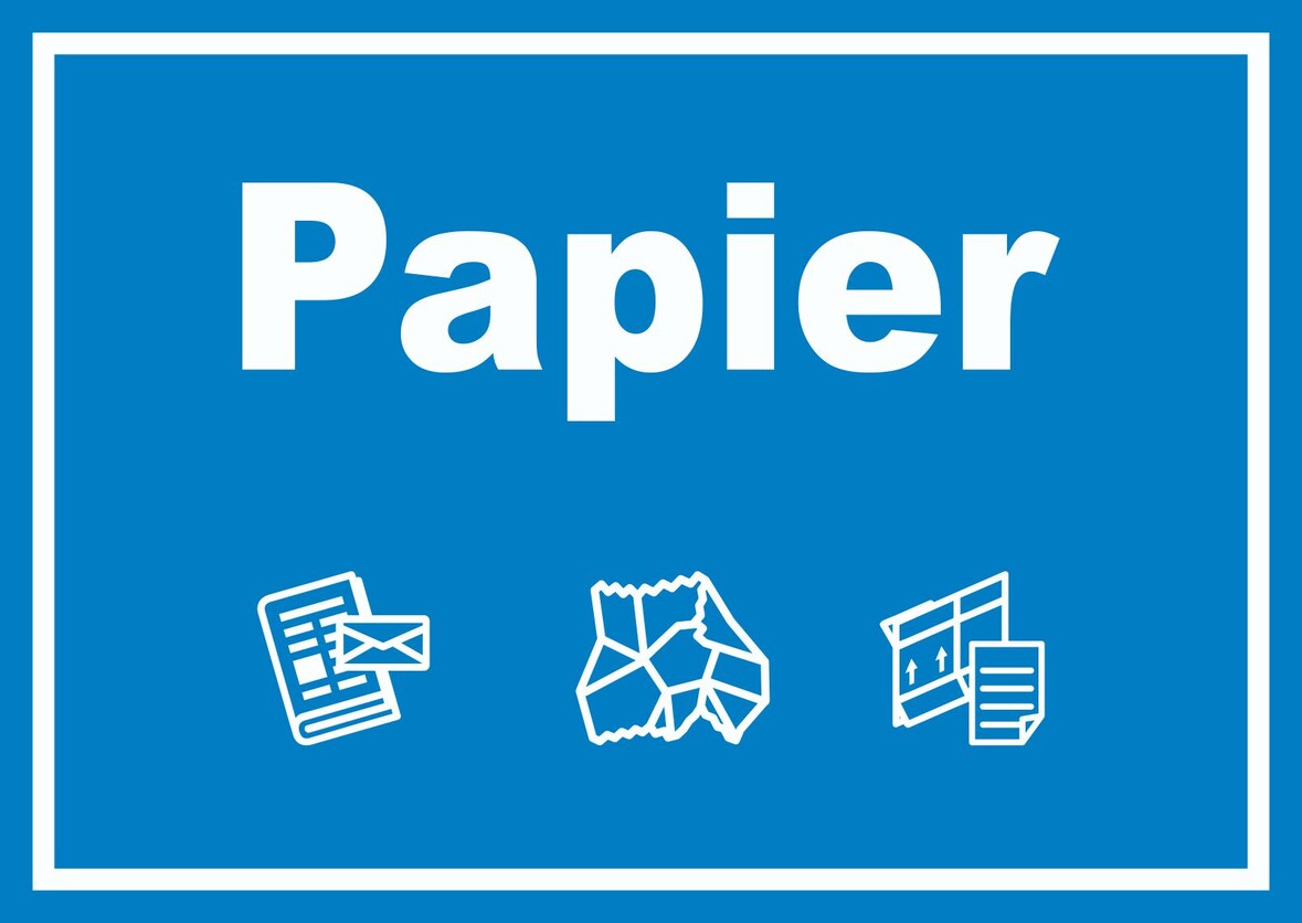 Papier Mülltrennung Schild Text Symbol Karton waagerecht A5 Rückseite selbstklebend