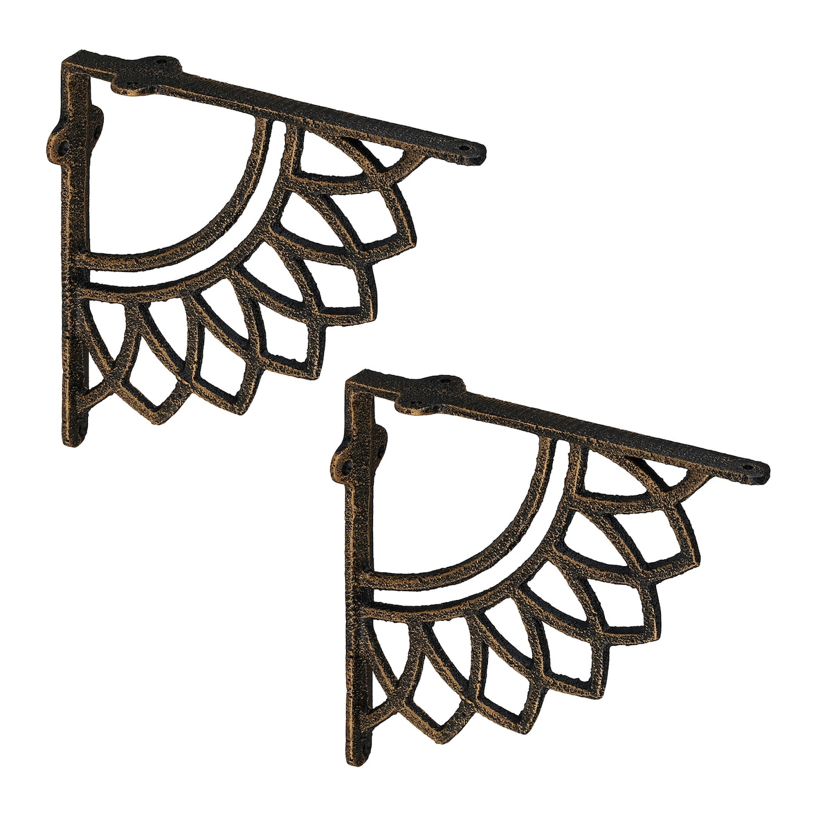 Relaxdays Regalträger, 2er Set, Gusseisen, Mandala-Motiv, antikes Design, Winkel für Regalbretter, Regalhalter, bronze