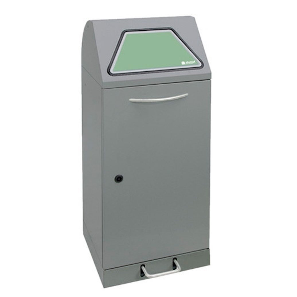 PROREGAL Abfallbehälter, ausziehbarer Tütenhalterung & Fußhebel, 75L, HxBxT 100x40x38cm, Brandschutzklasse A1, Dunkelgrau, Klappenaufkleber 4 Farben