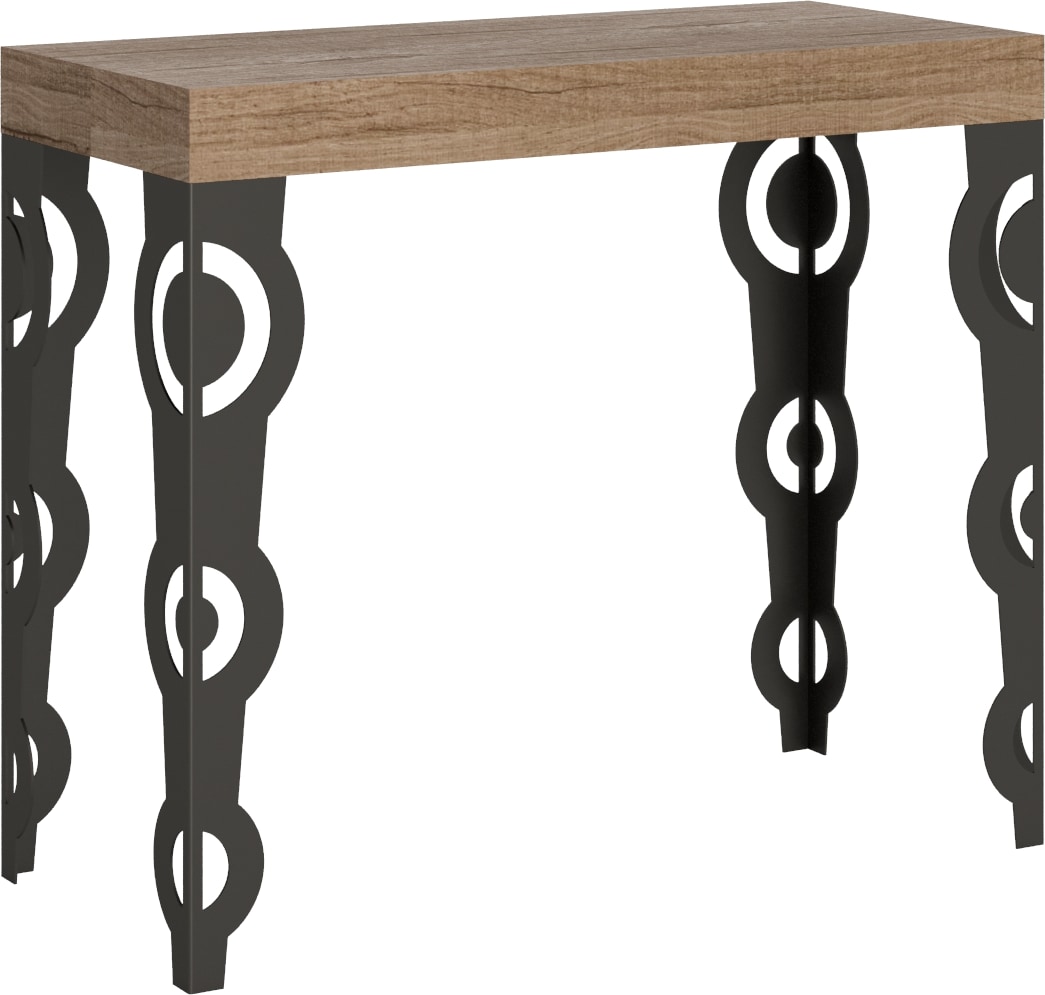 Ausziehbare Konsole 90x40/196 cm Karamay Small Premium Eiche Natur Anthrazitrahmen