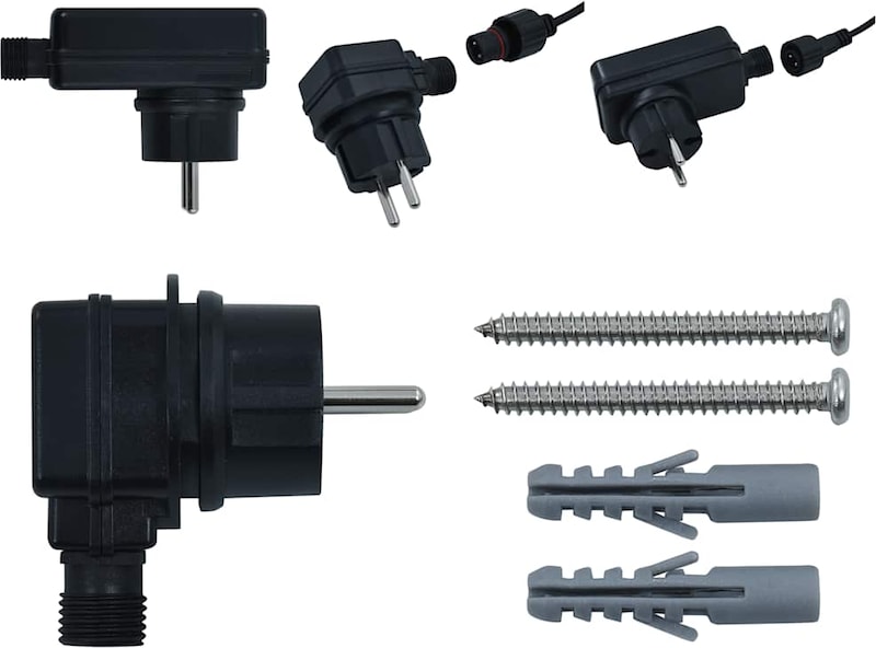 Stecker, Schrauben und Dübel.