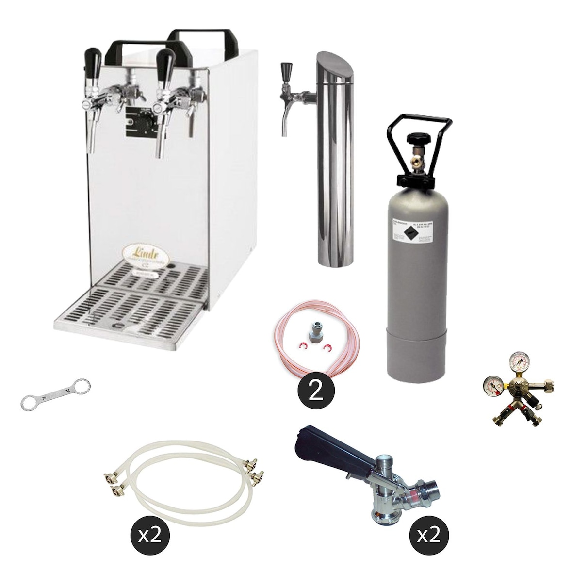 Zapfanlage, Bierzapfanlage - Kontakt 40 2-leitig Trockenkühler, Durchlaufkühler 50 L/h, inkl. Schanksäule, Zapfkopf:Kombi,Zapfkopf 2:Dreikant