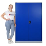thumbnail of PROREGAL Mega Deal 2x Flügeltürenschrank ELEPHANT Metall Aktenschrank komplett montiert abschließbar 2 Türen 180x120x40cm 4 Ebenen Blau/Lichtgrau