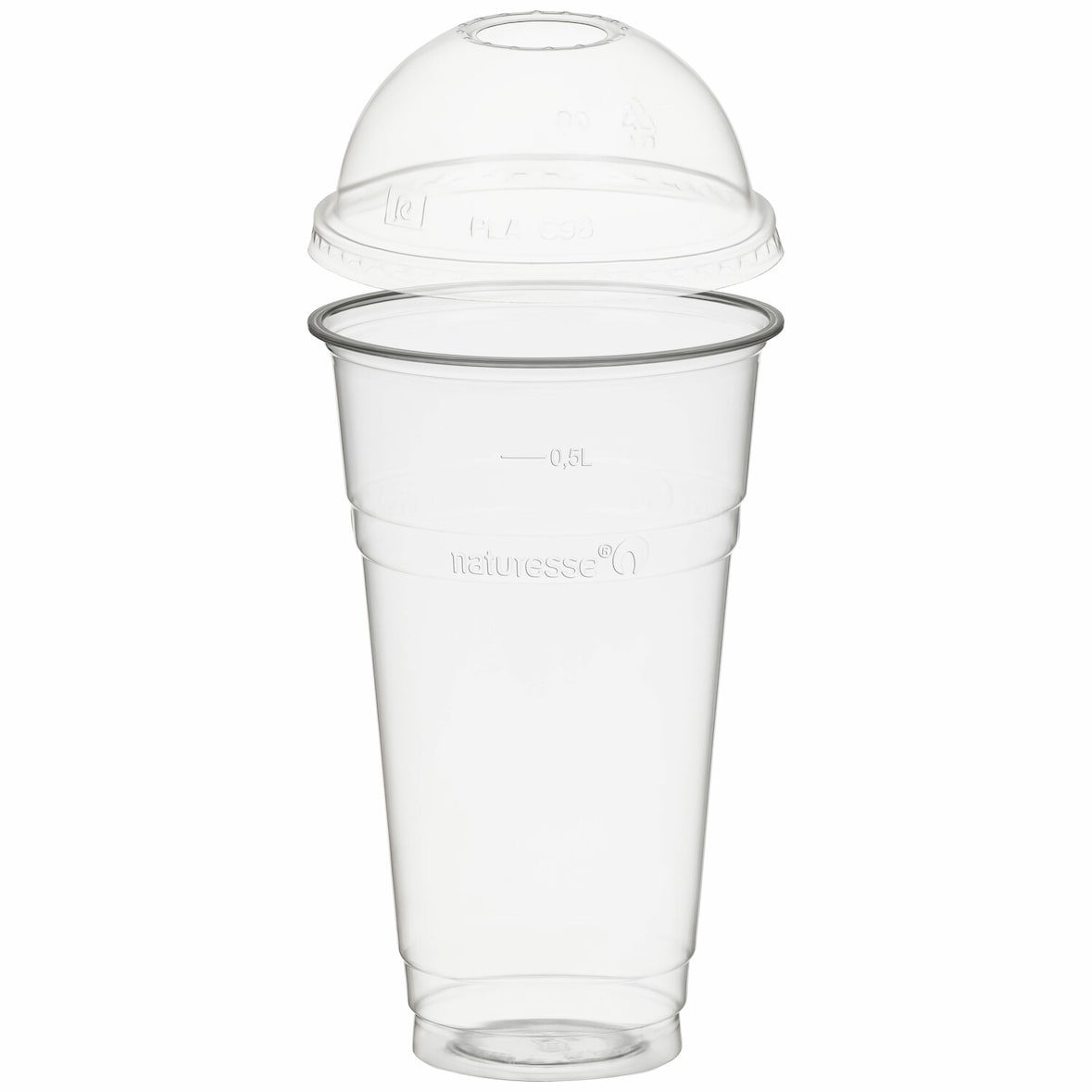 50x BIO Trinkbecher 500ml + Domdeckel mit Rundloch aus Biokunststoff (PLA)