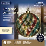 thumbnail of Micro LED Glaskugel 14cm warmweiß Kupfer Glas Timer Batteriebetrieb Leuchtkugel Weihnachtsdeko Hängedekoration mit bunten Wellen Rot Grün